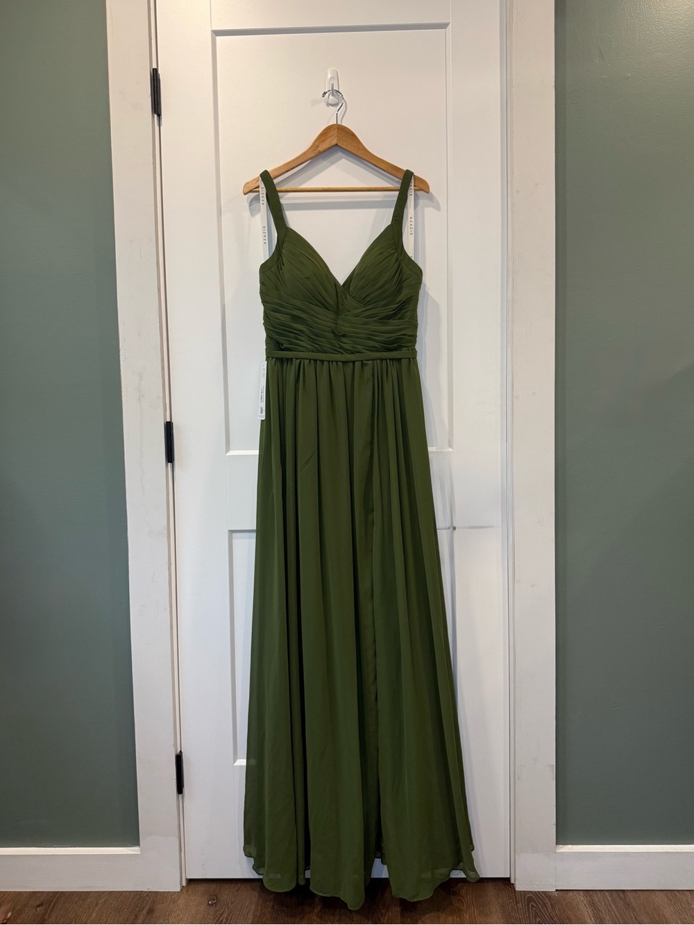 Azazie Olive Green Chiffon Maxi Dress